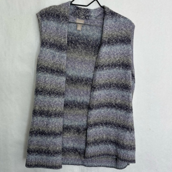 Chicos Sweater Vest Purple Striped Open Cardigan - Picture 1 of 4